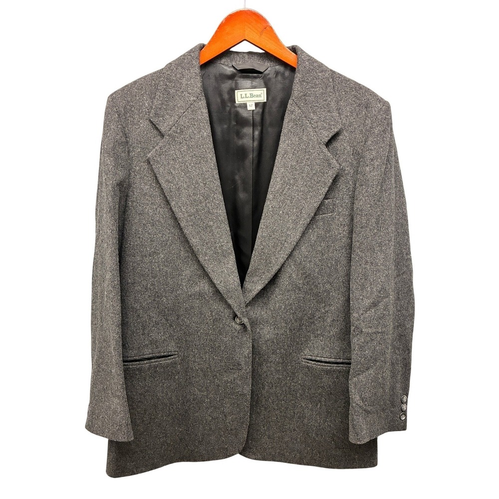 L.L.Bean Blazer Jacket Women's 12 Gray Wool Cashmere USA Career Classic